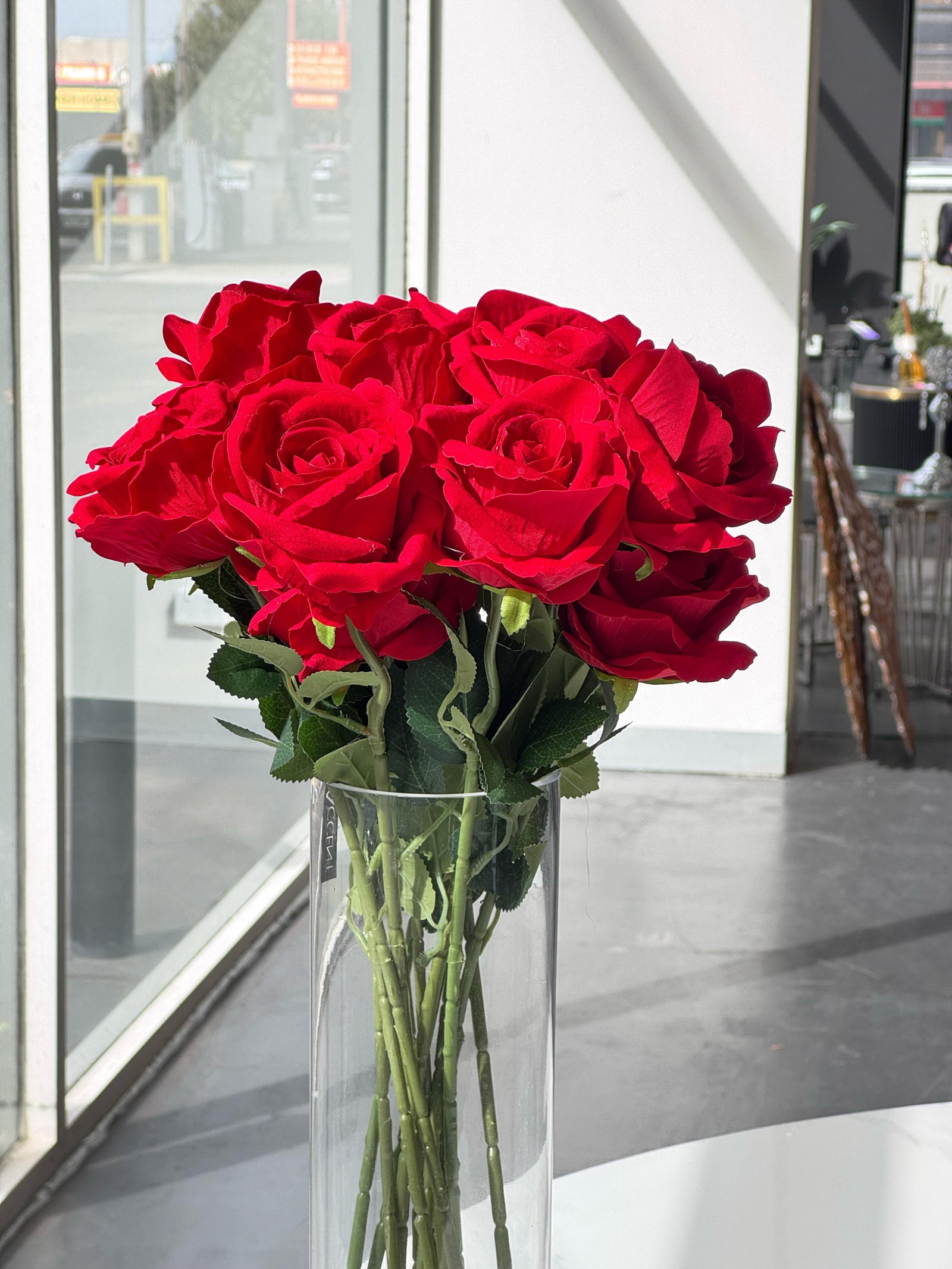 Artificial Single Stem Rose 50cm -Red - Set of 8 Stems