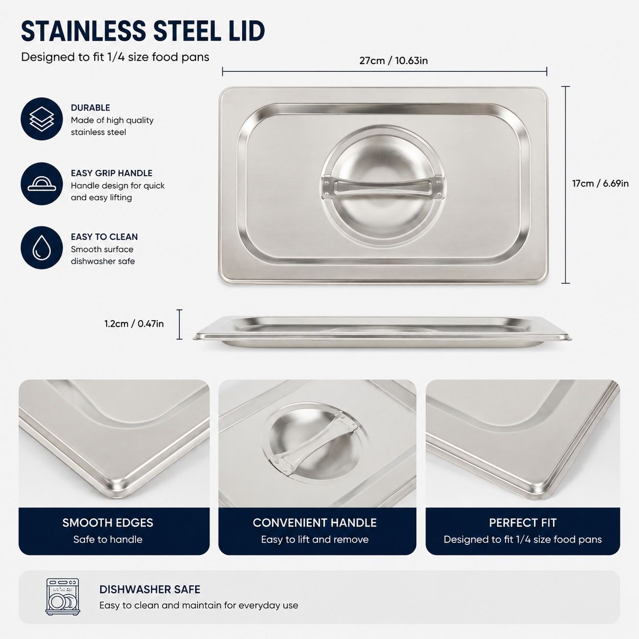 Commercial Stainless Steel GN 1/4 100mm Deep Gastronorm Bain Marie Buffet Steam Table Food Pan with Lid