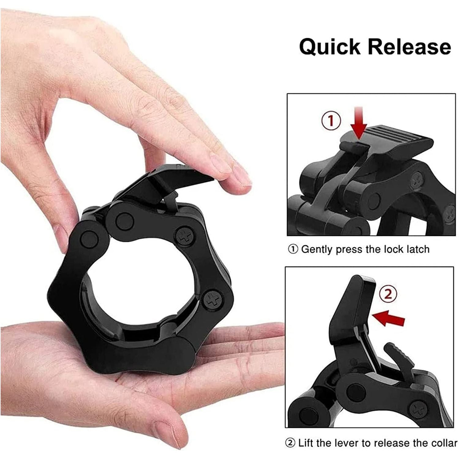 2Pcs 2in / 50mm Olympic Dumbbell Clamps Barbell Clamps Collars Clips Bar Plates Collar Clips Black