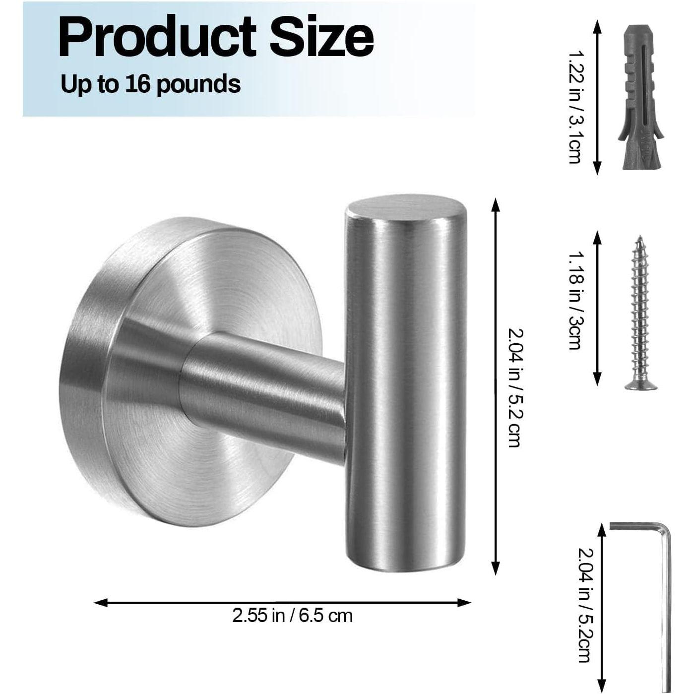 2 Pcs Wall Mount Bathroom Towel Hooks Holder Cloth Hanger Hook Kitchen Door Hanger Brushed Nickel