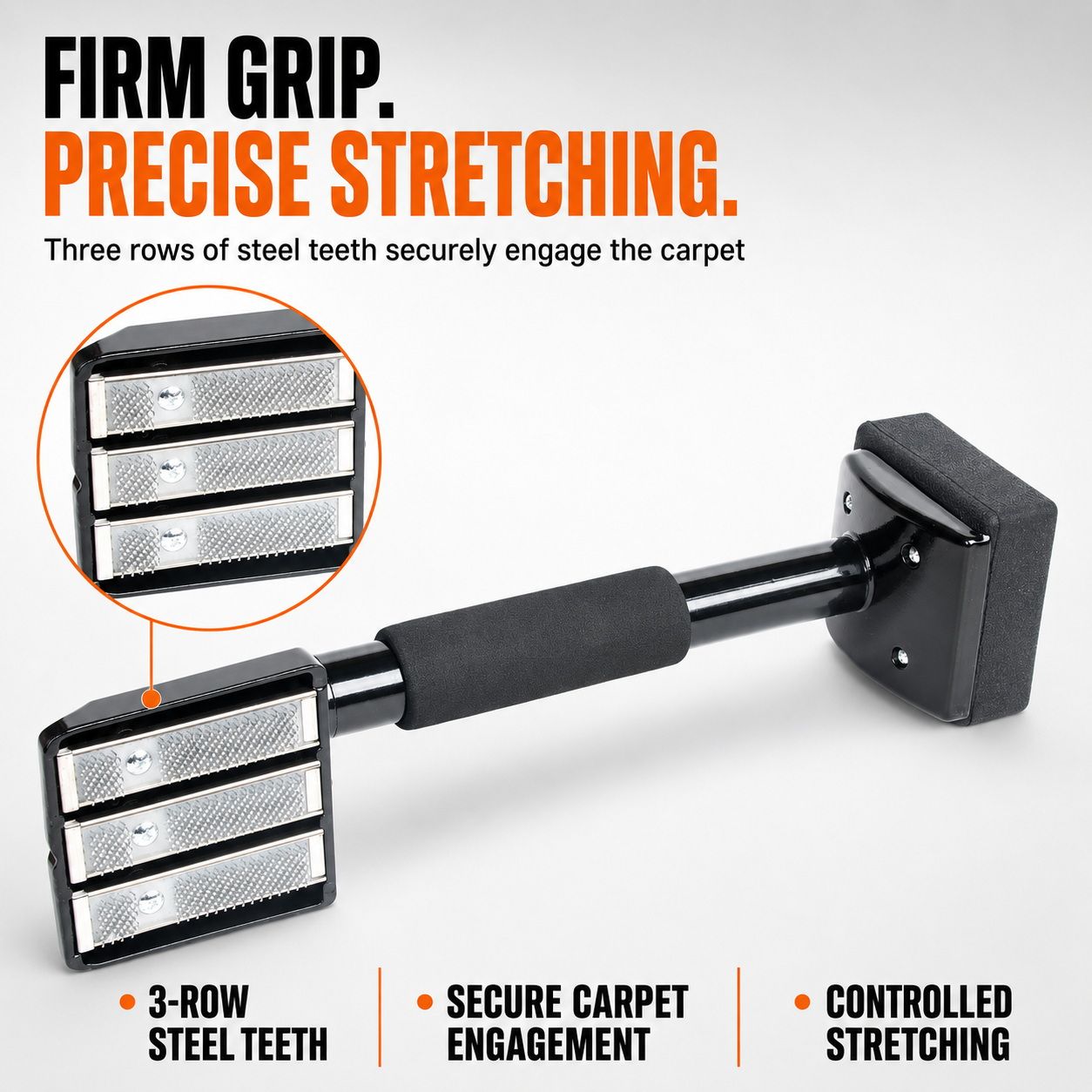 Carpet Knee Kicker Installation Tool with Steel Gripping Teeth & Foam Handle