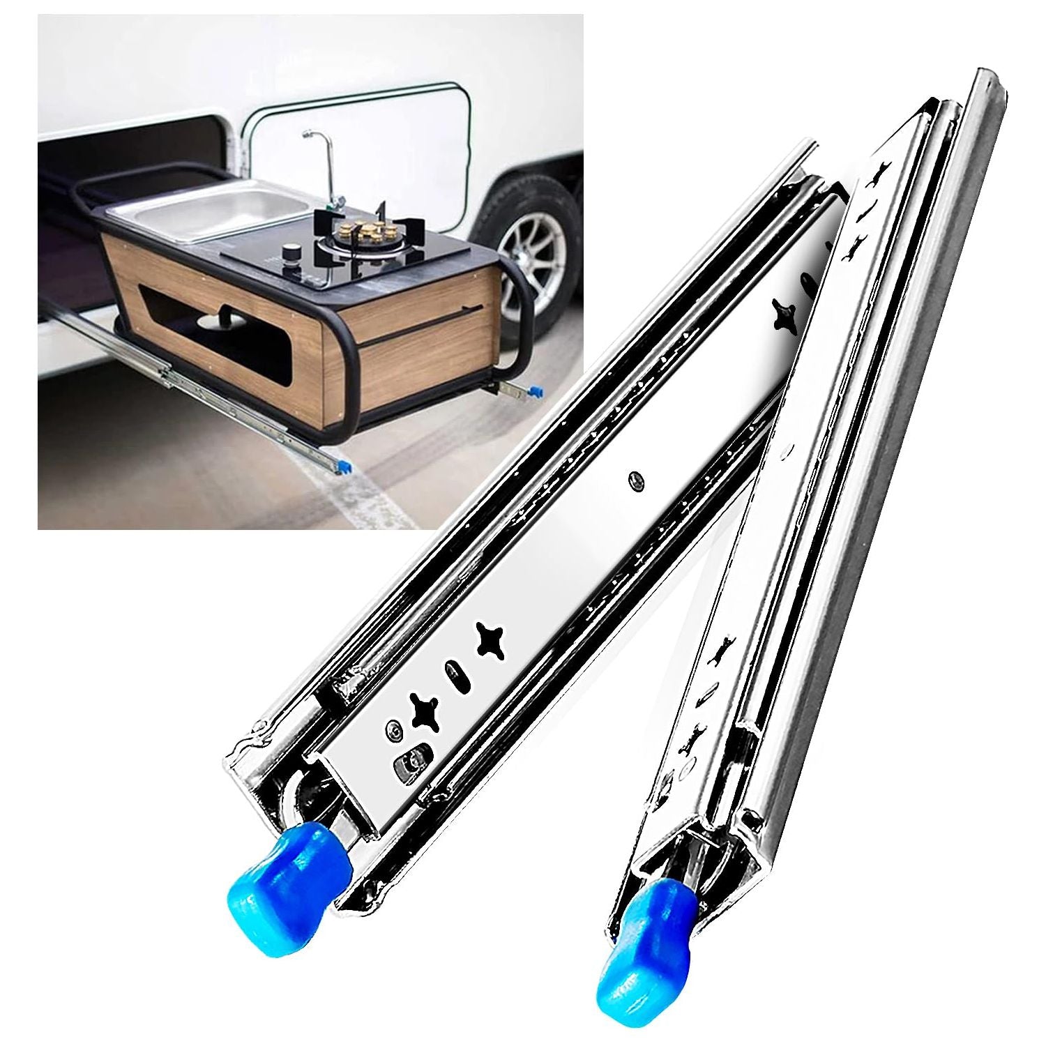 40in Pair 1000 - 2000mm 150KG Capacity Heavy Duty Trailer Drawer Slides Rails Runners Locking