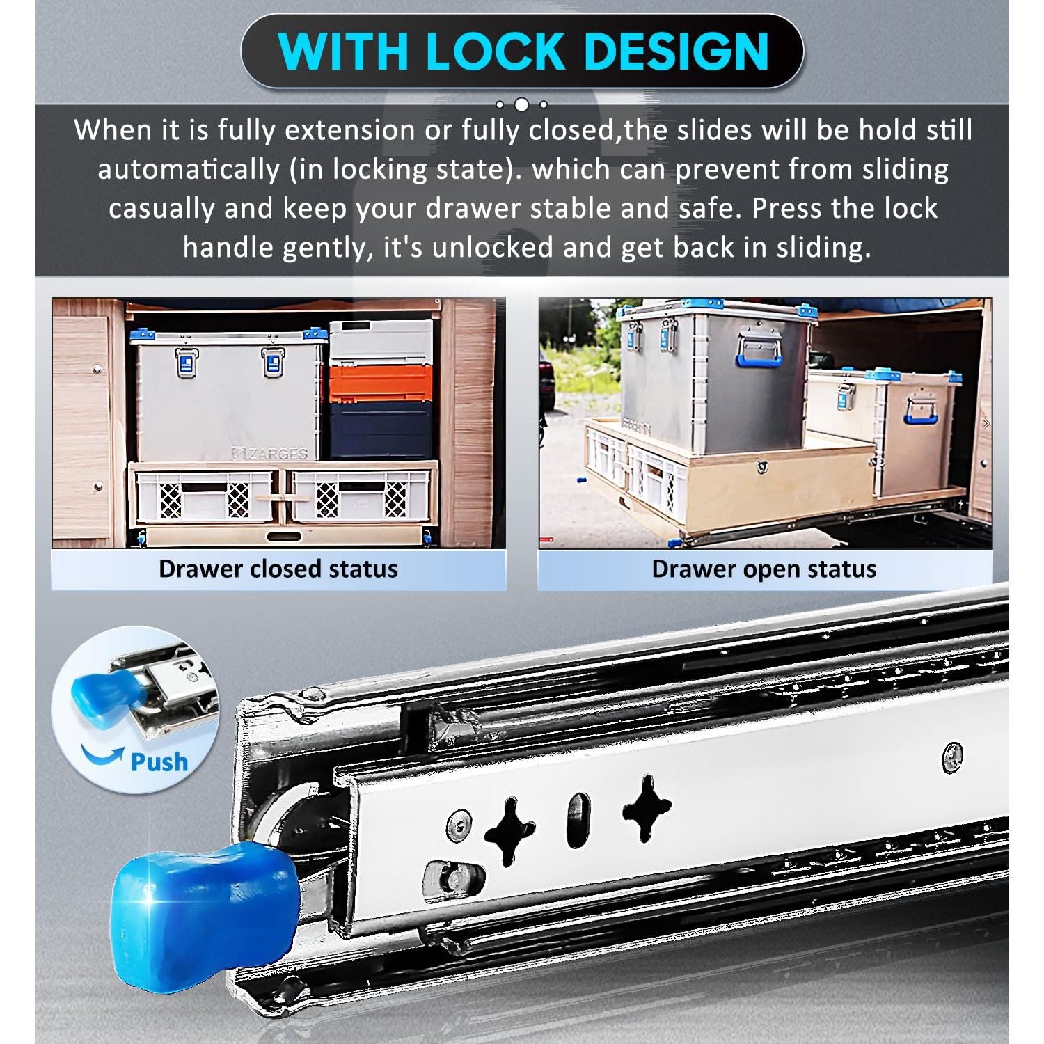 56in Pair 1000 - 2000mm 150KG Capacity Heavy Duty Trailer Drawer Slides Rails Runners Locking