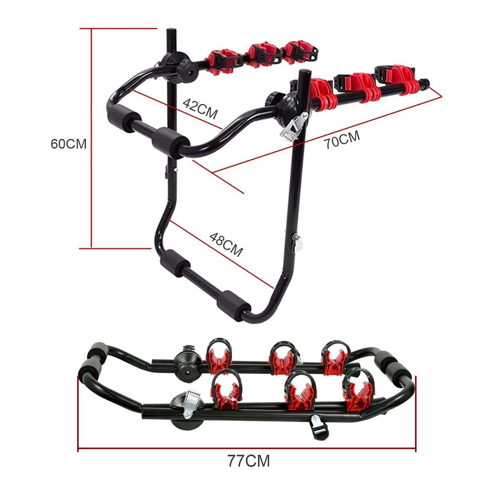 3 Bike Universal Cycle Bicycle Car Rear Carrier Rack Hanger Mount for Car Sedan Hatchback Minivan SUV