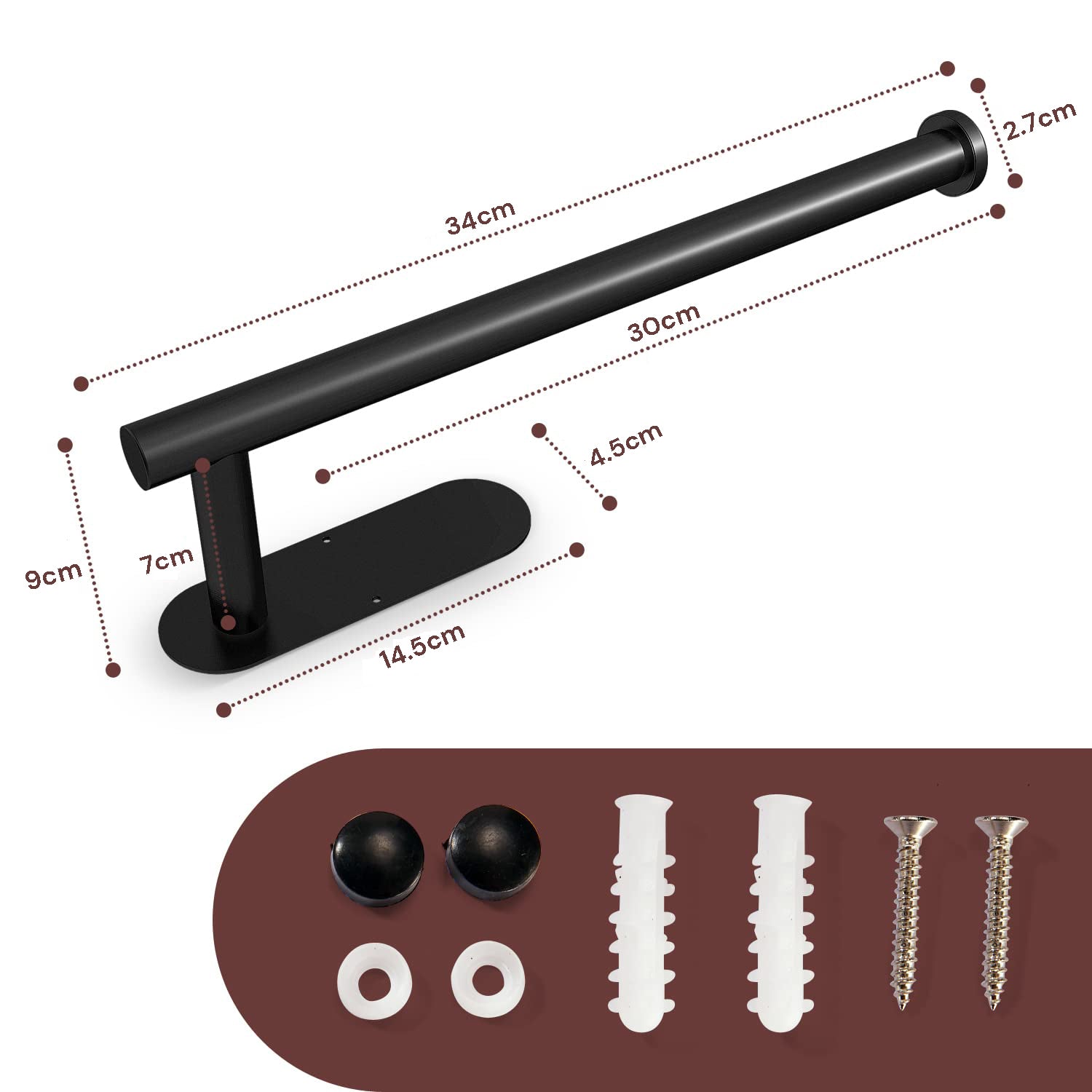 Kitchen Paper Holder Under Cabinet Wall Mount Adhesive Paper Towel Holder Black