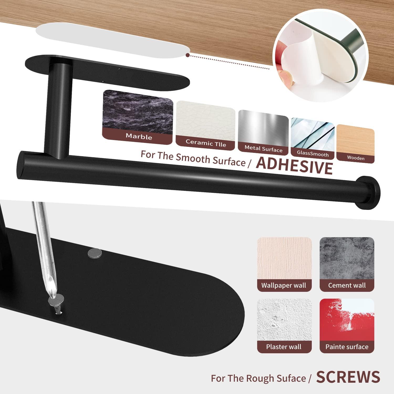 Kitchen Paper Holder Under Cabinet Wall Mount Adhesive Paper Towel Holder Black