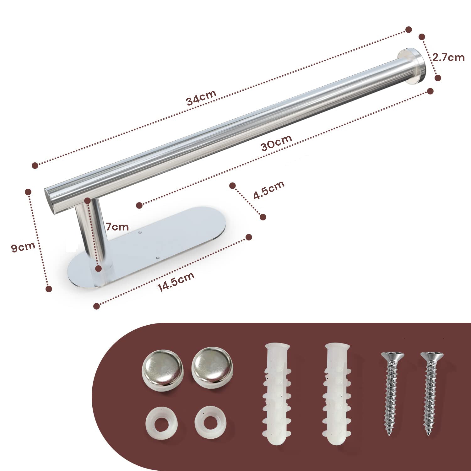 Kitchen Paper Holder Under Cabinet Wall Mount Adhesive Paper Towel Holder Silver