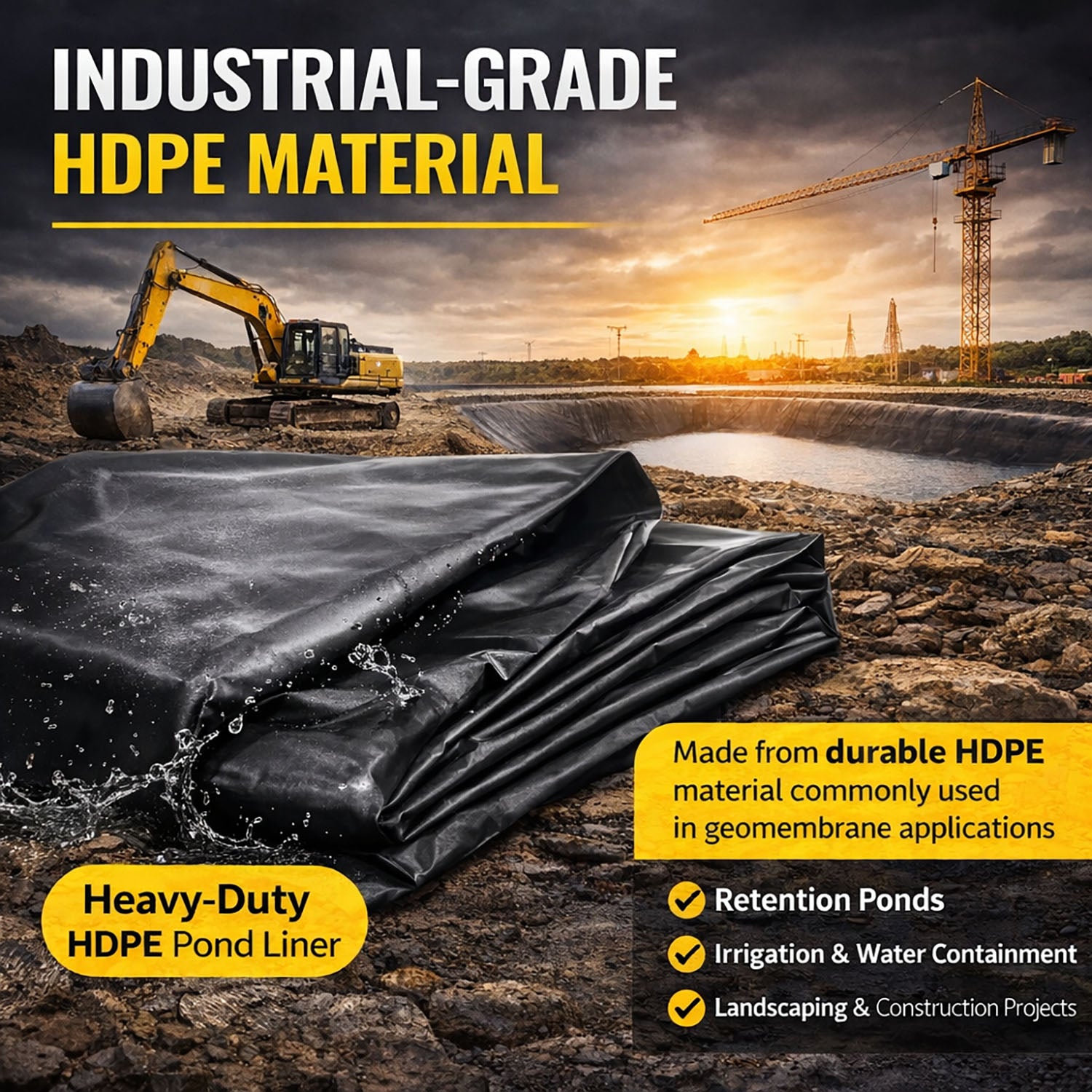 Heavy Duty 0.5mm HDPE Pond Liner Waterproof Sheet 4.5m x 6m for Garden & Fish Ponds