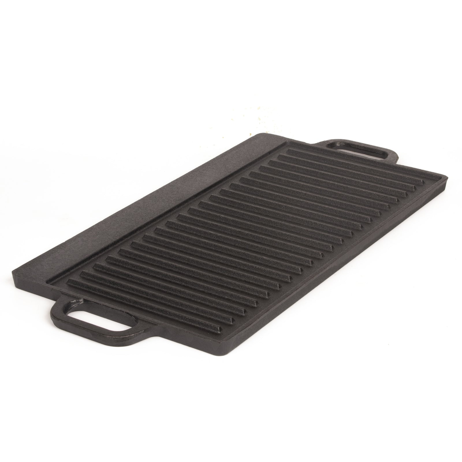 40 cm Reversible Cast Iron Grill & Griddle -Dual-Sided (Flat & Ribbed), Pre-Seasoned, Handles, for Stove-Top & Outdoor Use