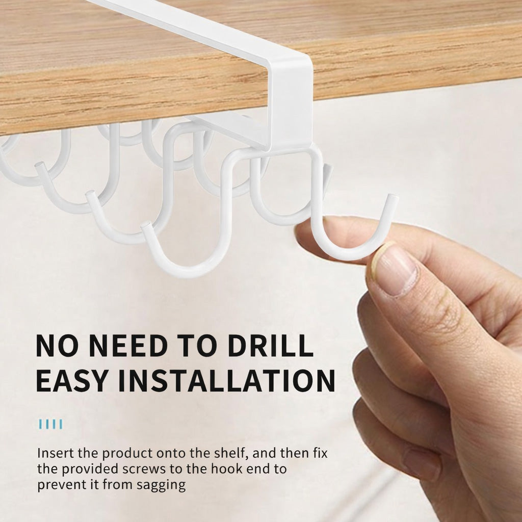 Under Cabinet Mug Holder 12 Hooks No Drill Cup Rack Organizer for Kitchen Storage White