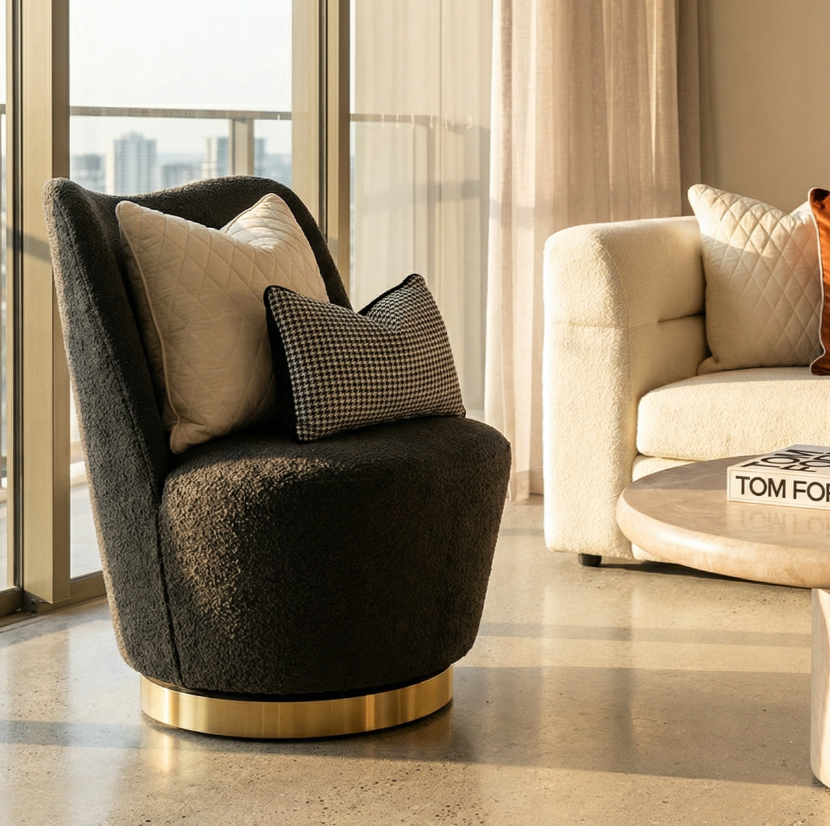 Interior Ave - Chateau Swivel Accent Chair - Charcoal Boucle