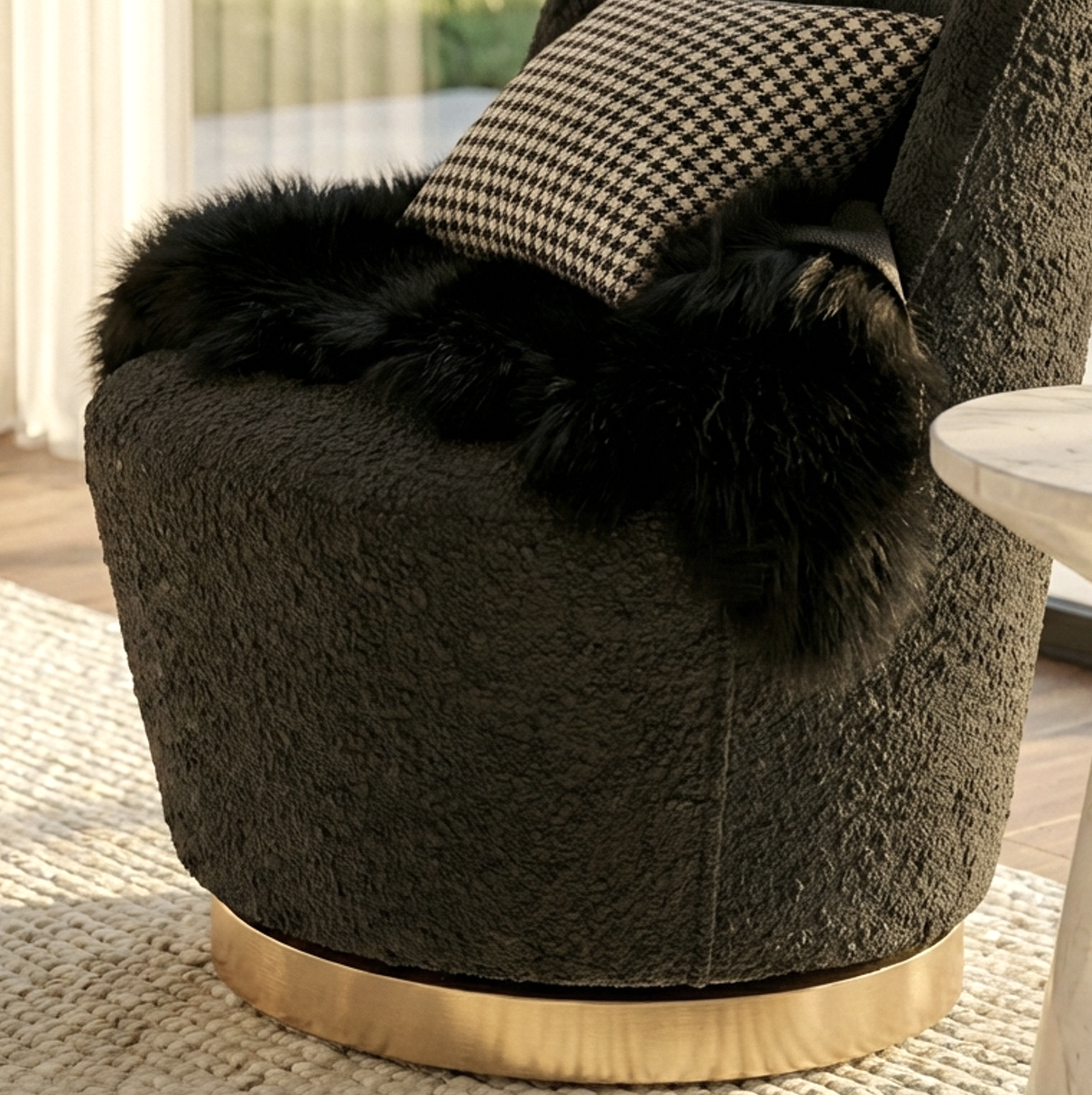Interior Ave - Chateau Swivel Accent Chair - Charcoal Boucle