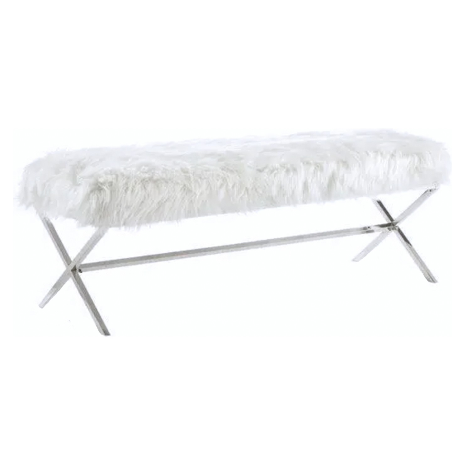 Interior Ave - Oxley Fur Bench - White & Silver