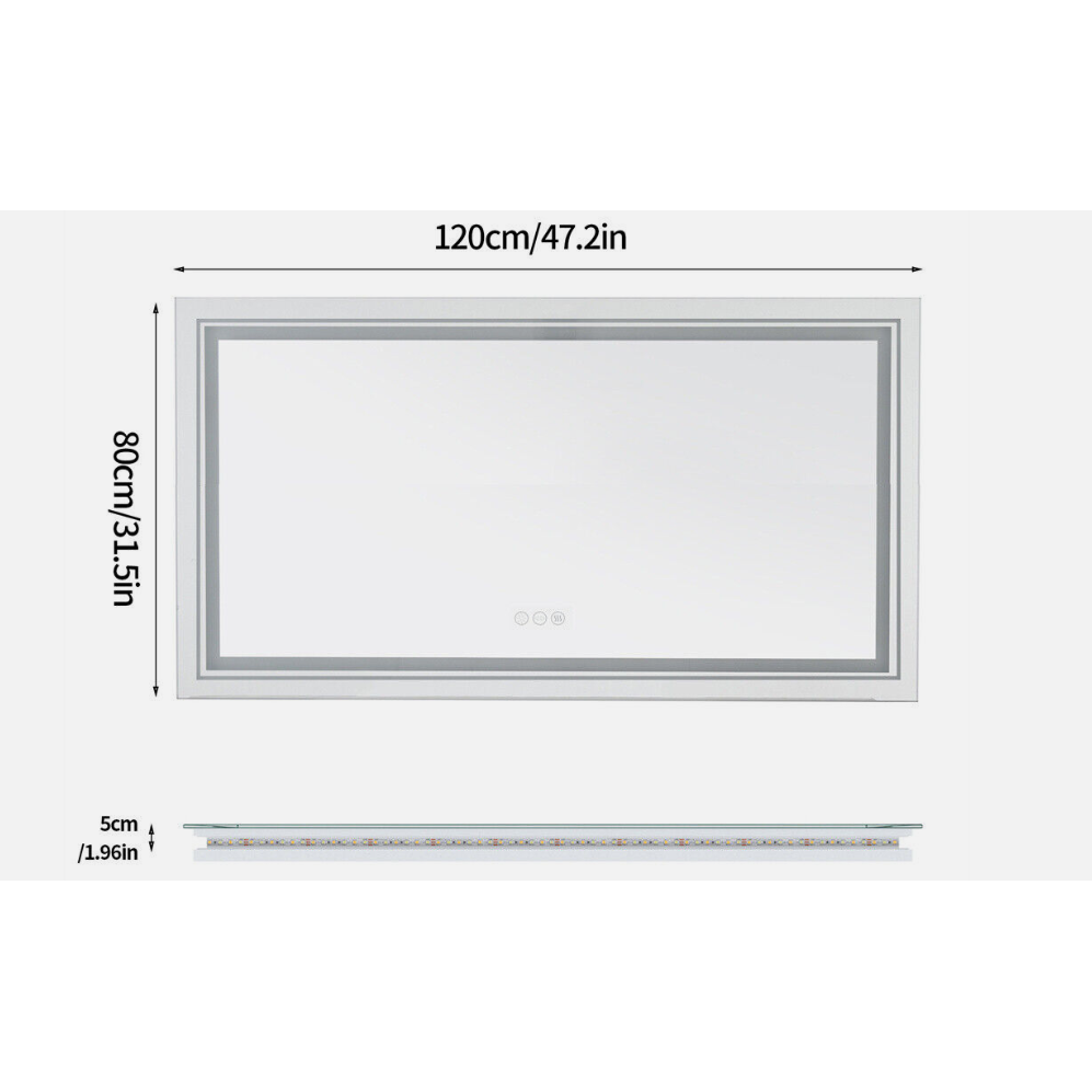 Interior Ave - LED Rectangle Frameless Salon / Bathroom Wall Mirror - 120 x 80cm