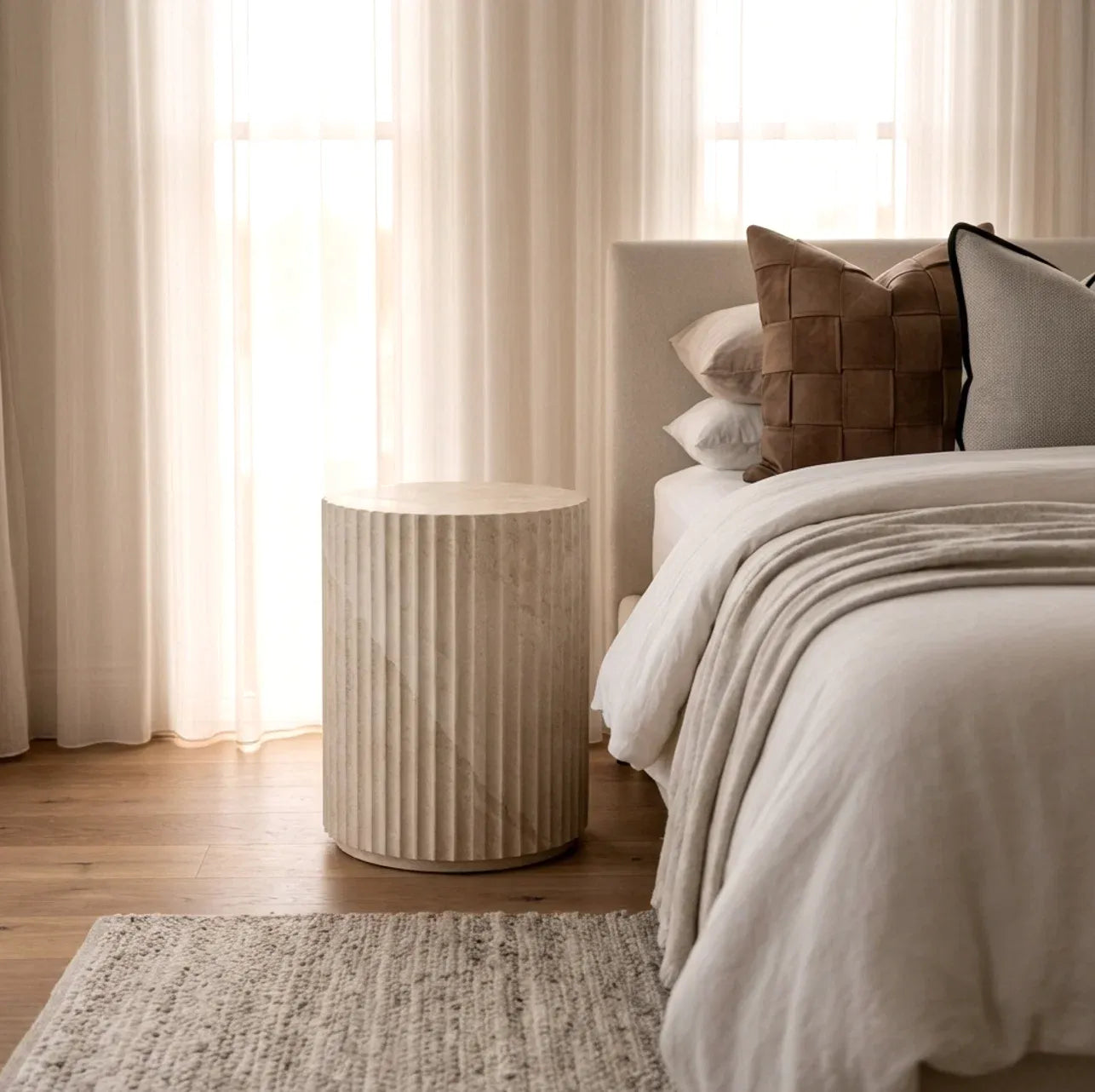 Vera Fluted Stone Side Table - Matte Natural Stone