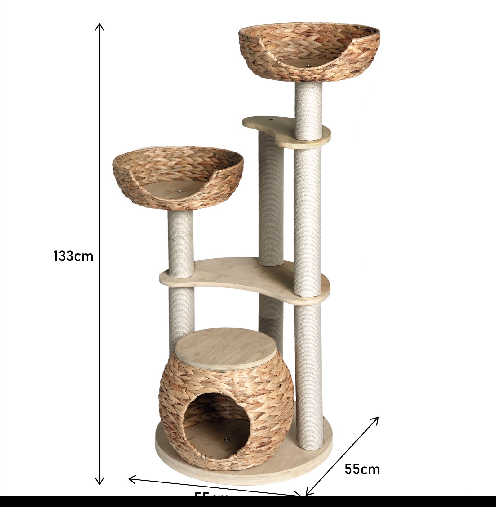 Whisker Wonderland Premium Eco Bamboo Cat Tree Large - Natural Bamboo Structure, Safe & Stable, Multi-Functional Cat Furniture, Climbing & Scratching
