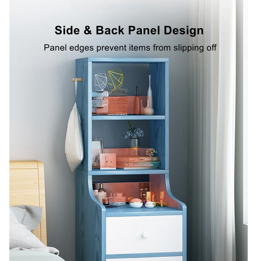 Minimalist Bedside Cabinet White Cosmetic Storage Dual Shelves Curved Design