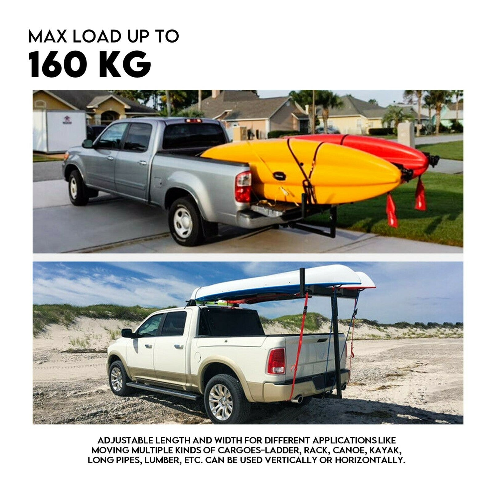 Tow Ladder 2" Tow Bar Hitch Mount Ladder Roof Rack Bar Extension Timber Kayak