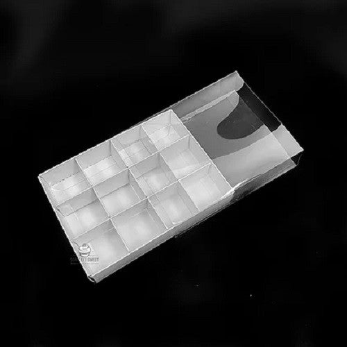 50 Pack of White Card Chocolate Sweet Soap Product Reatail Gift Box - 12 bay 4x4x3cm Compartments - Clear Slide On Lid - 16x12x3cm