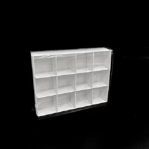 50 Pack of White Card Chocolate Sweet Soap Product Reatail Gift Box - 12 bay 4x4x3cm Compartments - Clear Slide On Lid - 16x12x3cm