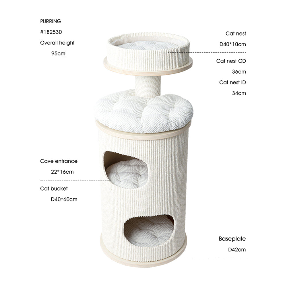 HONEYPOTCAT PURRING Multi-Level Sisal Barrel Cat Tower - 95cm