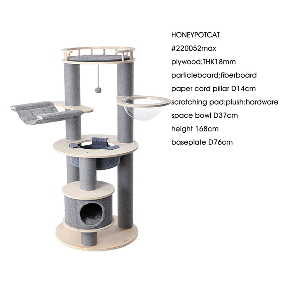 HONEYPOTCAT Majestic Reinforced Multi-Level Cat Tree With Hammock - 168cm
