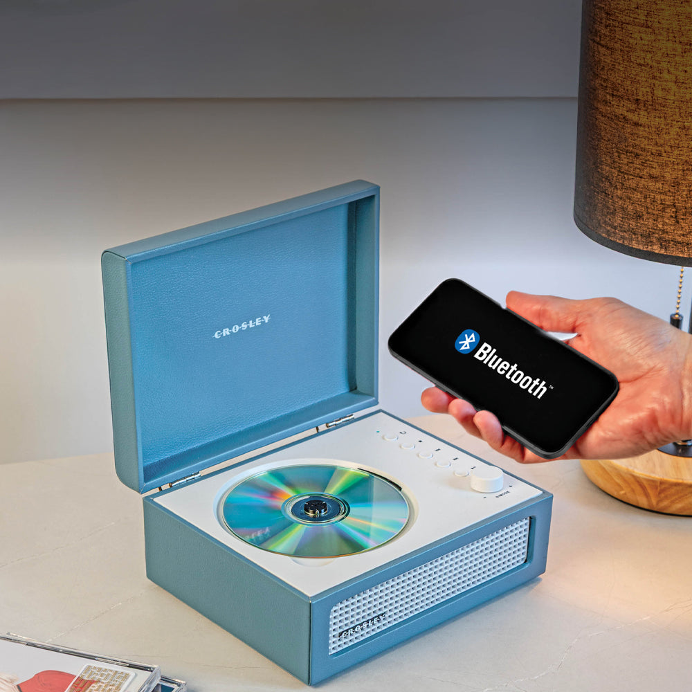 Crosley Voyager Portable Retro CD Player with Stereo Bluetooth Speakers, FM Radio - Washed Blue