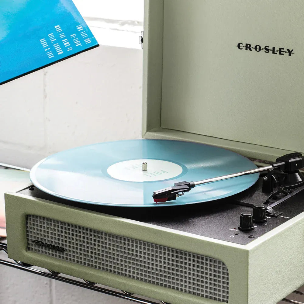 Crosley Voyager Bluetooth Portable Turntable + Crolsey Asheville Stand Bundle - Sage