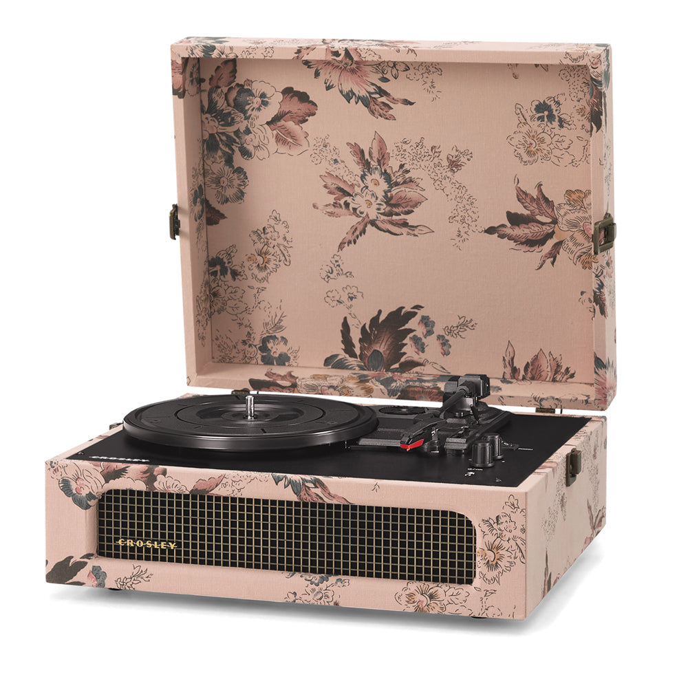 Crosley Voyager Bluetooth Portable Turntable - Floral + Bundled Majority D40X Bluetooth Speakers - Black