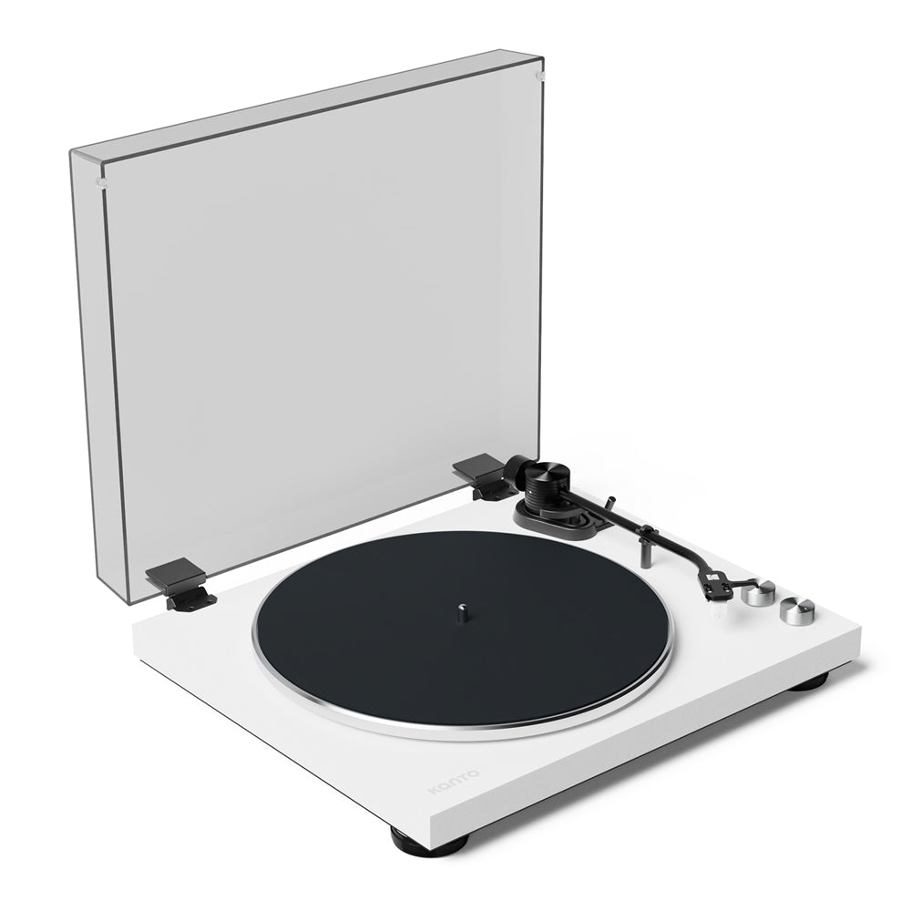 Kanto OBI3 Turntable - Matte White with Kanto ORA 100W Powered Speakers - White Bundle