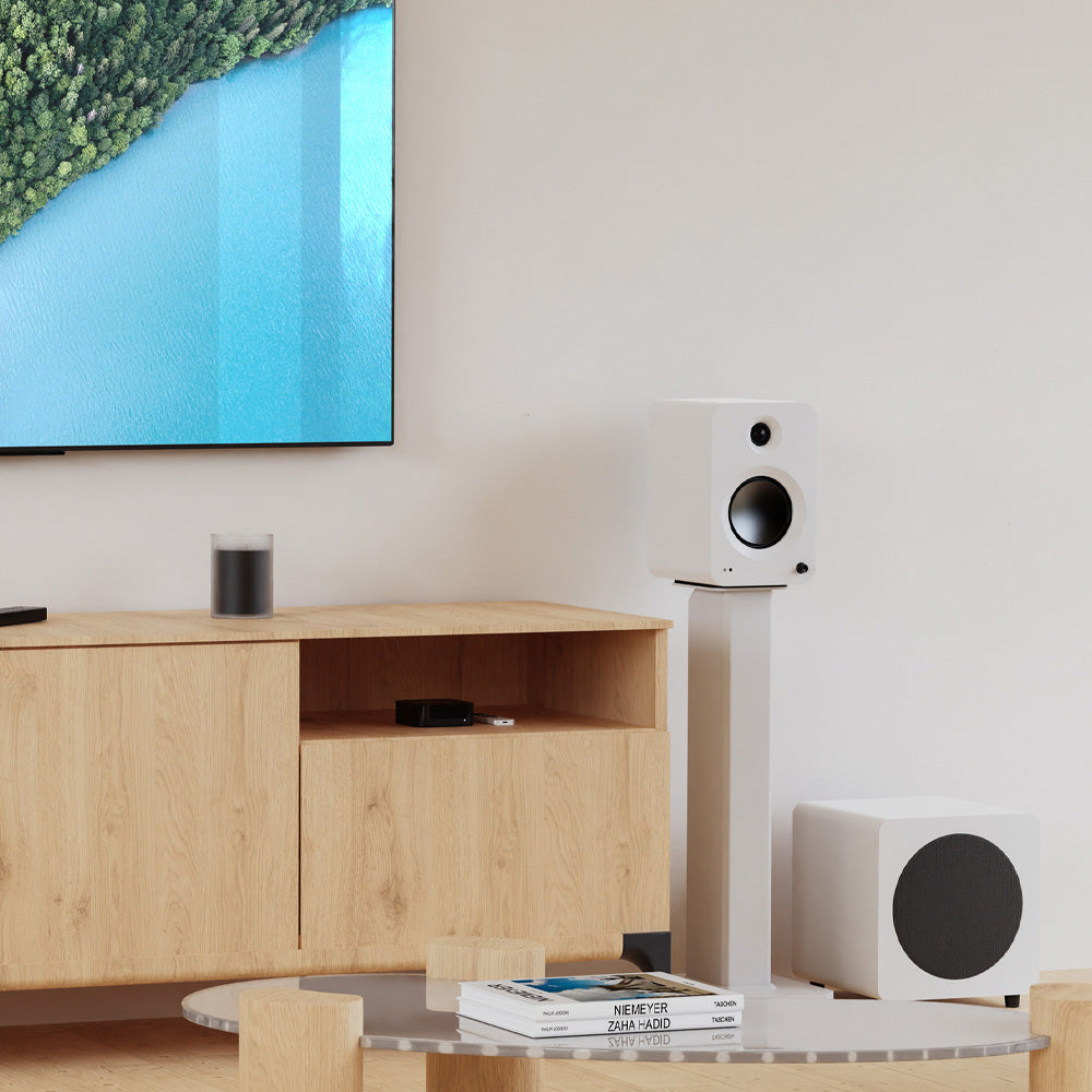 Kanto REN 200W Powered Bookshelf Speakers with HDMI ARC, USB-C, and Bluetooth 5.3 - Matte White, Pair