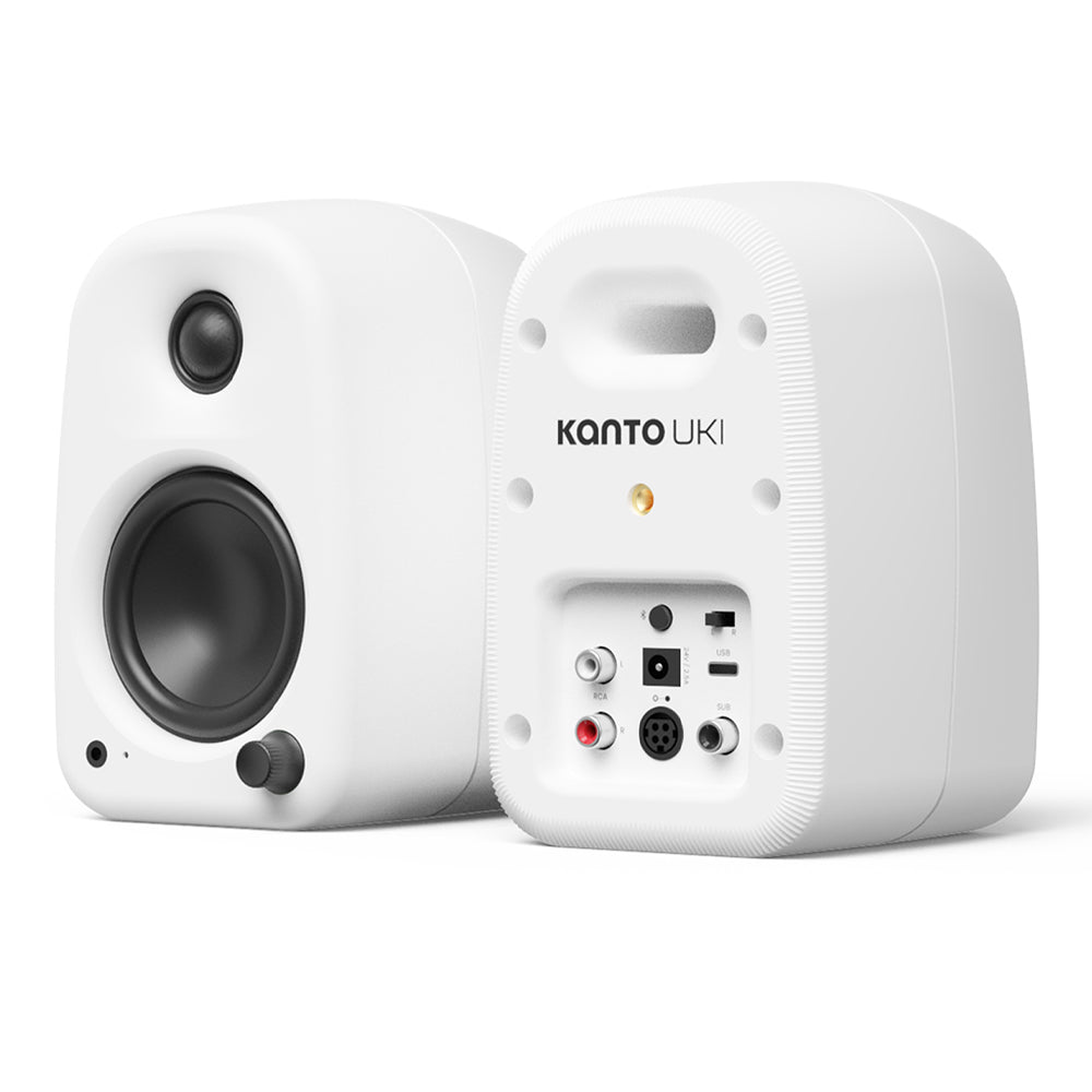 Kanto UKI 100W Desktop Speakers with Bluetooth, USB-C, Headphone out, Chalk (Matte White), Pair