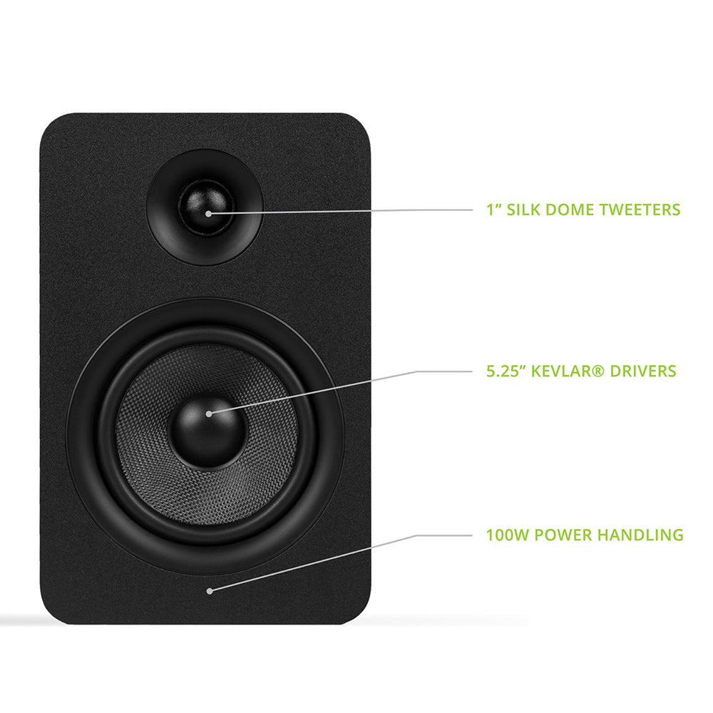 Kanto YU Passive 5.25" Speakers with 1" Silk Dome Tweeter and 5.25" Kevlar Woofer - Black, Pair