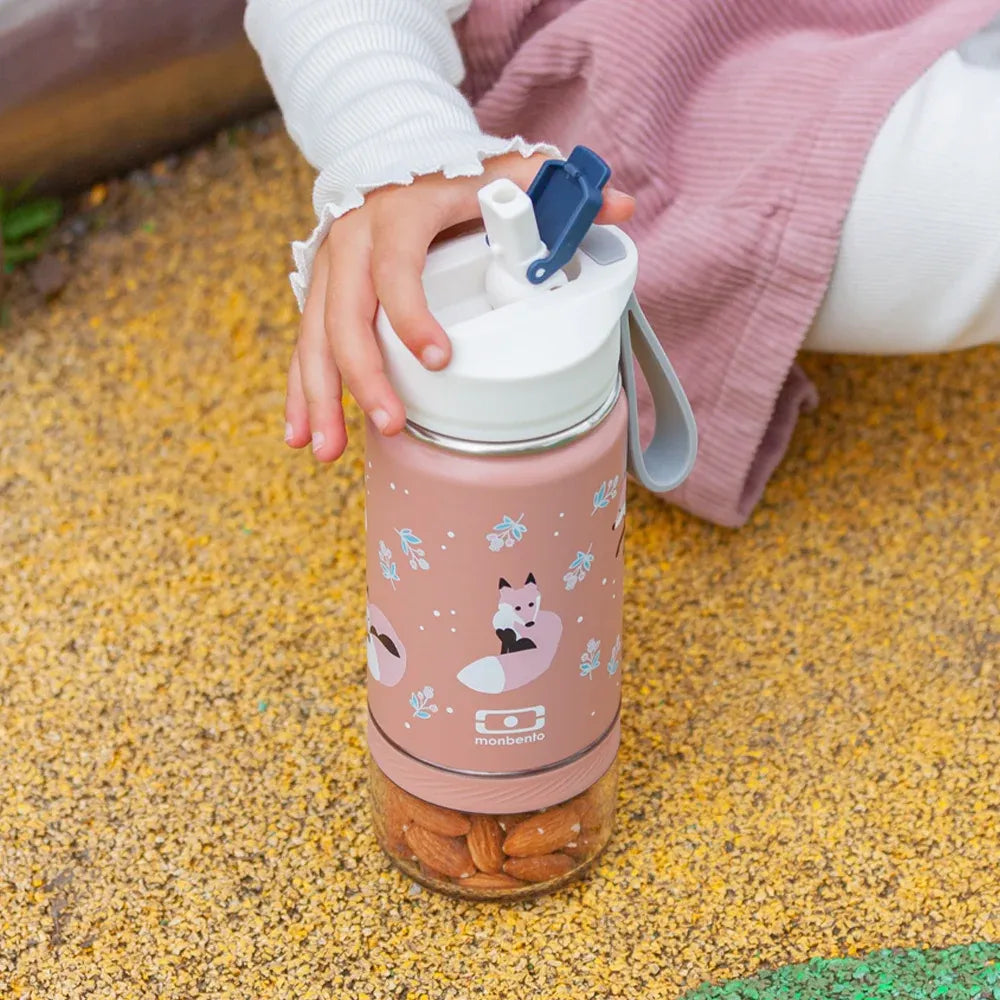 Monbento Twisty Kids Water Bottle with Snack Container- Fox