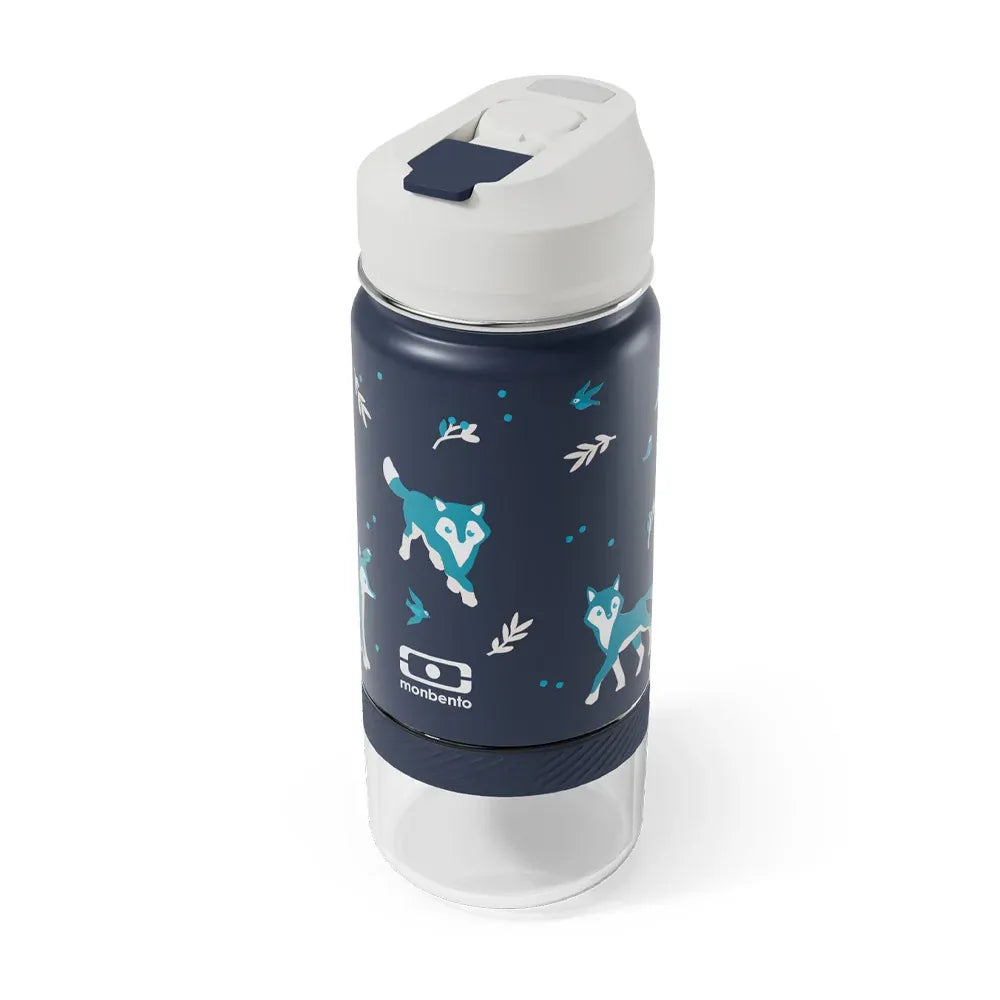 Monbento Twisty Kids Water Bottle with Snack Container- Wolf