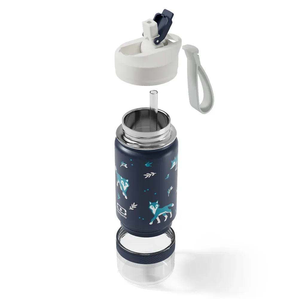 Monbento Twisty Kids Water Bottle with Snack Container- Wolf