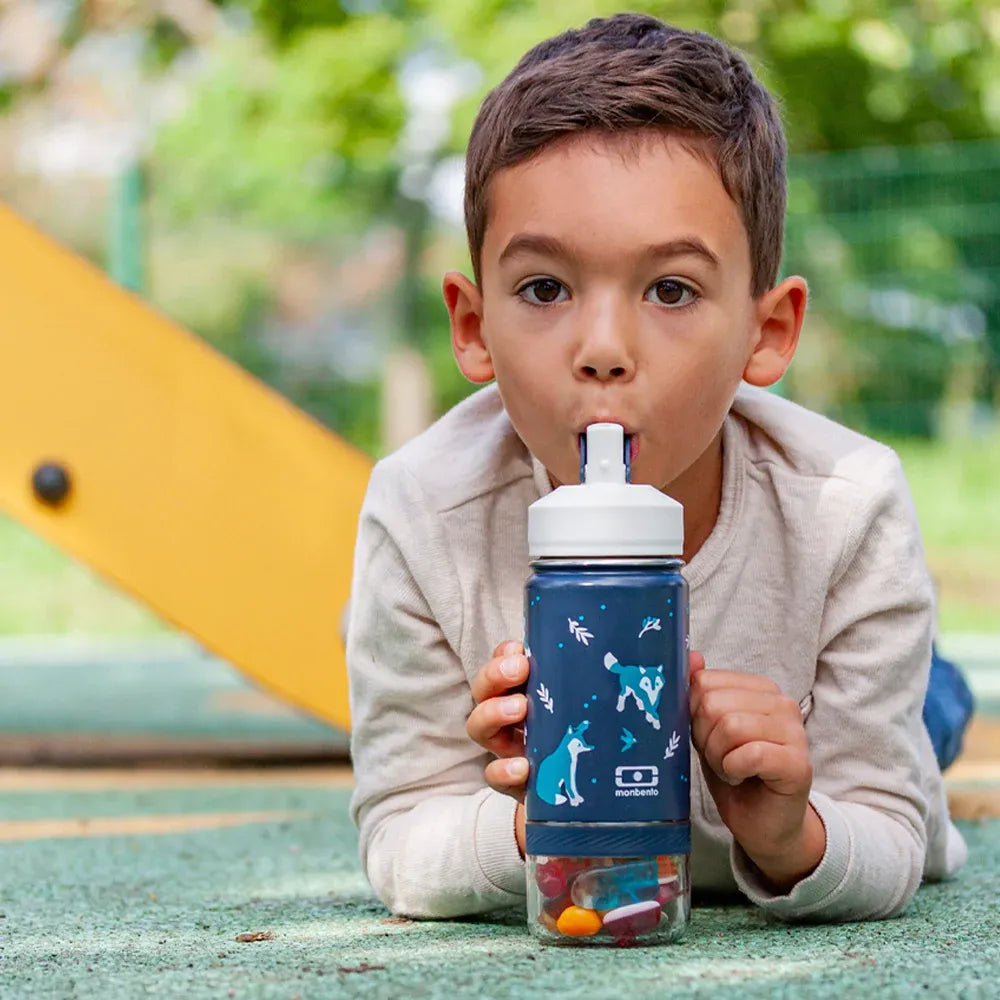 Monbento Twisty Kids Water Bottle with Snack Container- Wolf