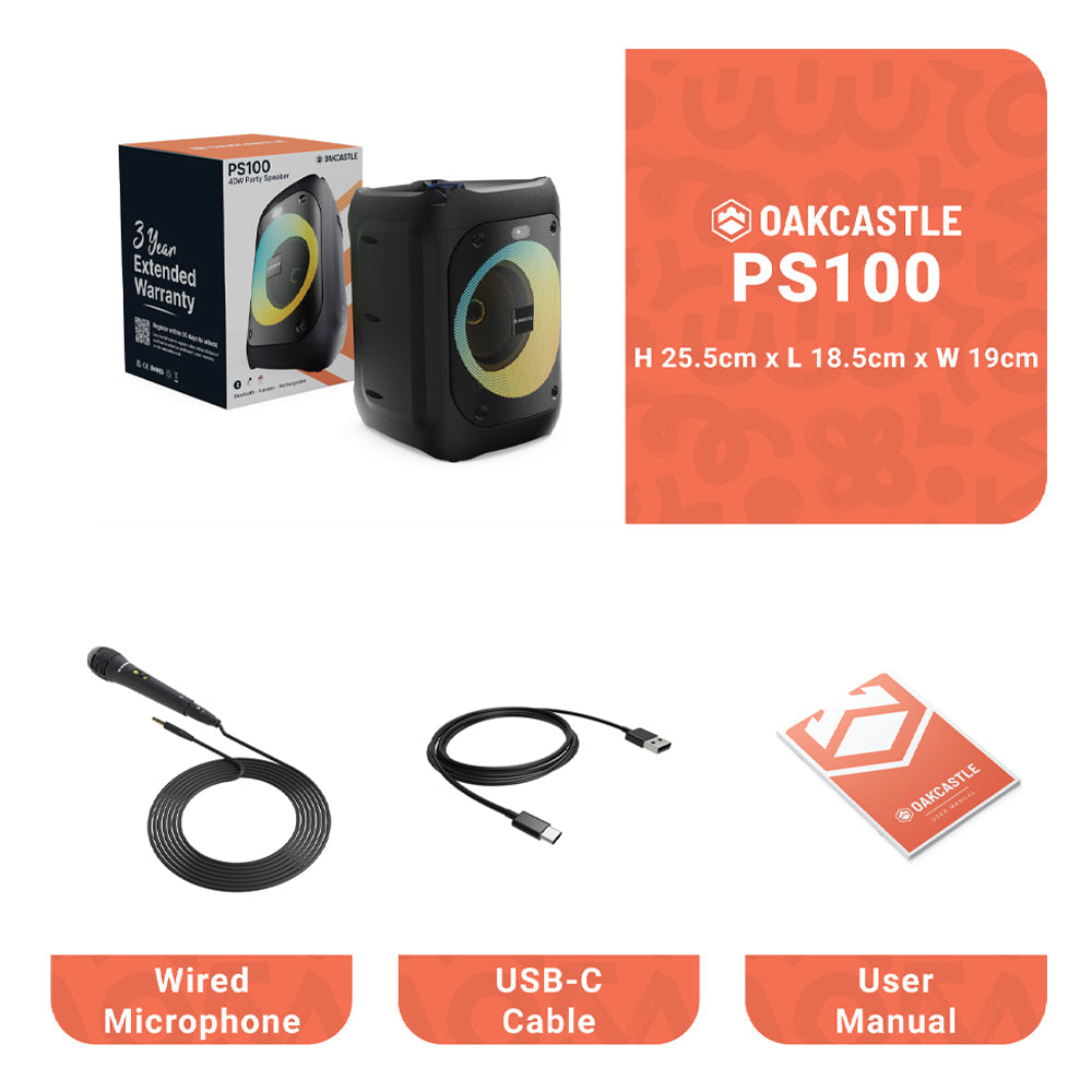 Majority PS100 Party Speaker 40w Bluetooth Karaoke & PA System - Black