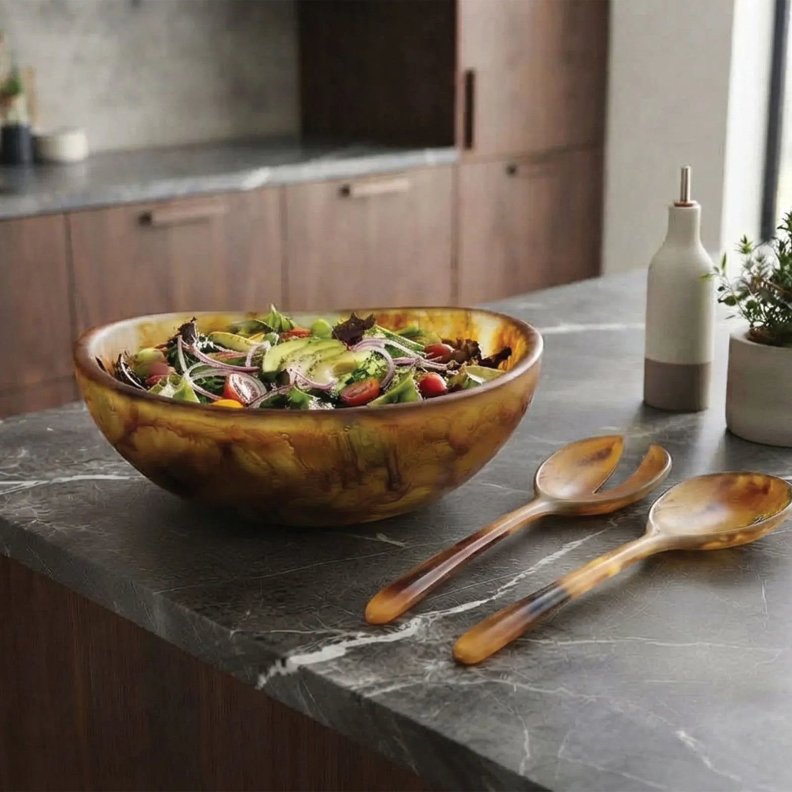 Urban Attitude RAQS Salad Bowl Height: 11.5cm, Width: 29.5cm, Length: 31cm - Burnt Amber