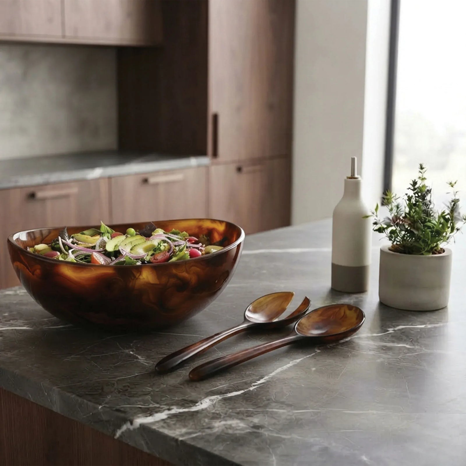 Urban Attitude RAQS Salad Bowl Height: 11.5cm, Width: 29.5cm, Length: 31cm - Dark Cocoa