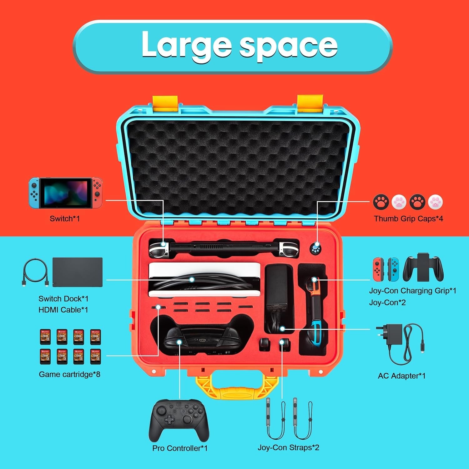 DEVASO Carrying Case for Nintendo Switch OLED Case, Professional Safe Hard-Red & Blue