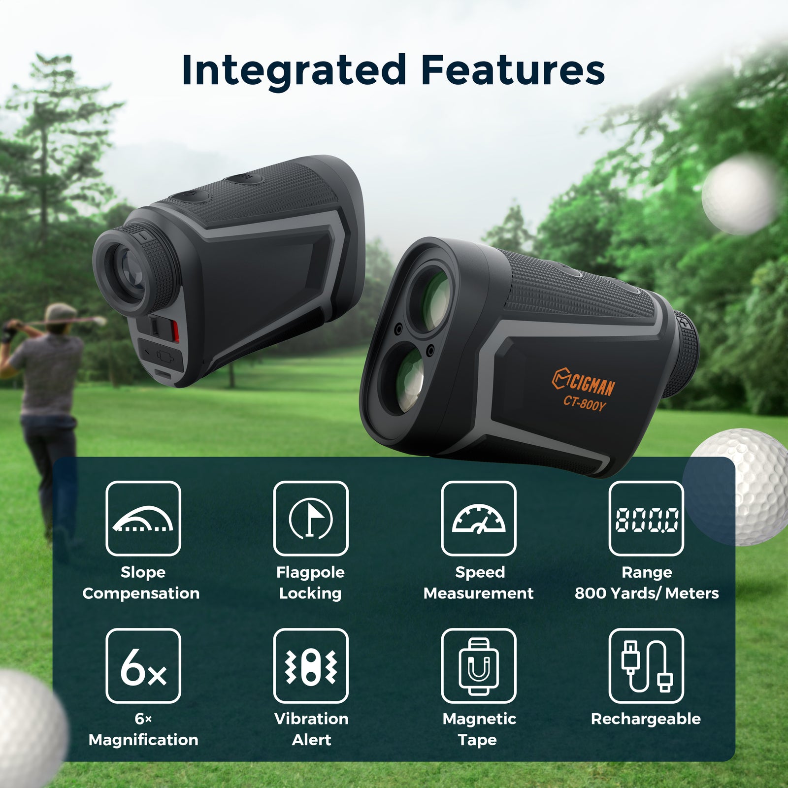 CIGMAN Golf Range Finder 800 Yards Laser Golf Rangefinder with Slope
CT-800Y