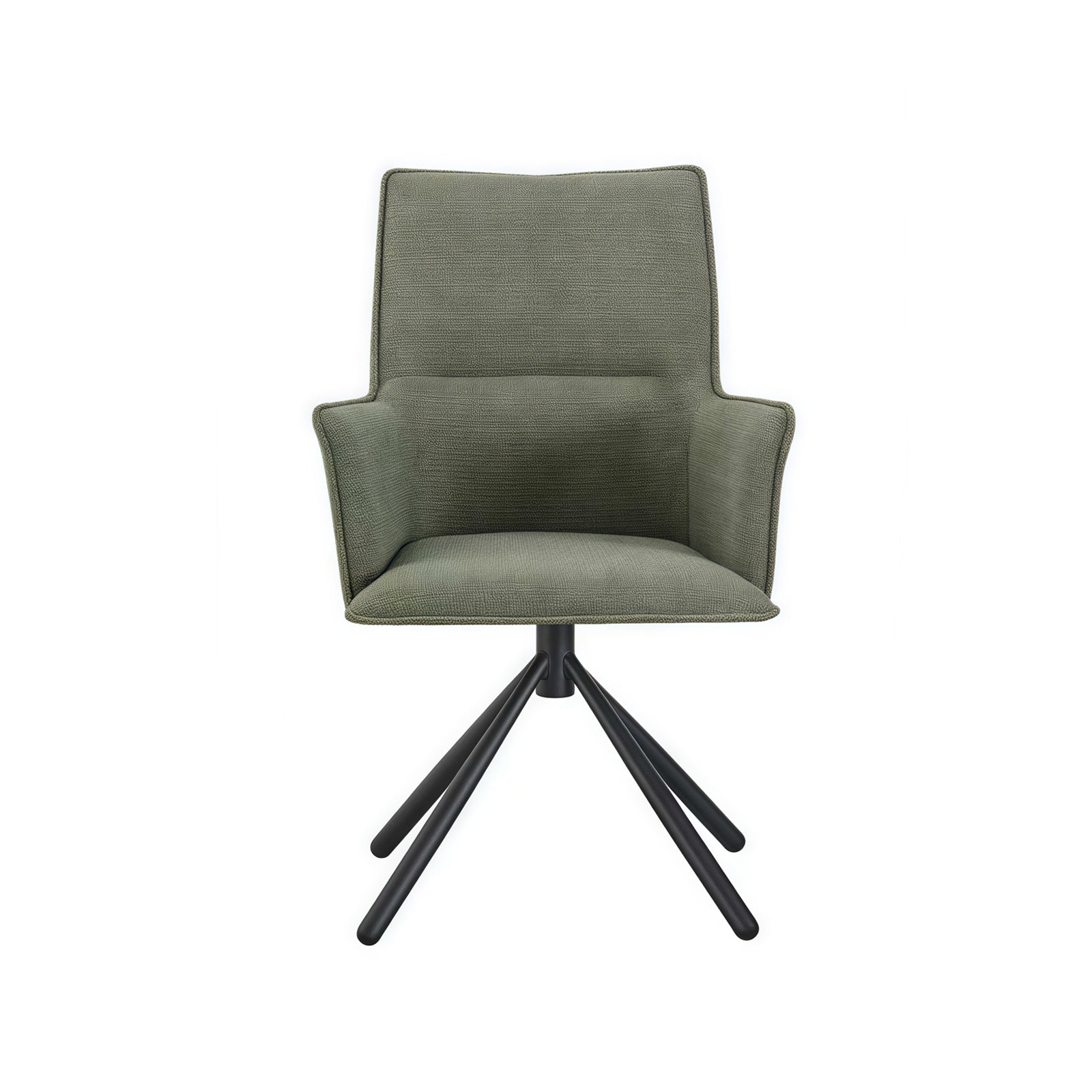Dining Chair Green Linen Fabric Upholstered Seat Powder Coated Iron Legs