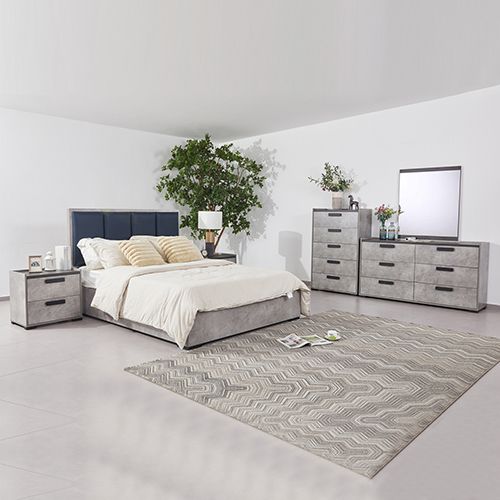 King 5 Pcs Bedroom Suite Fabric Combination of Black & Cement Colour