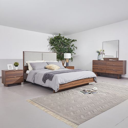 4 Pcs Queen Bedroom Suite with Dresser in Fabric LED Light