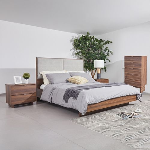 4 Pcs Queen Bedroom Suite with Tallboy in Fabric LED Light