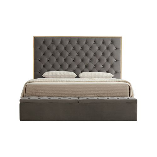 King Storage Bed Frame Fabric Upholstery Tufted Headboard
