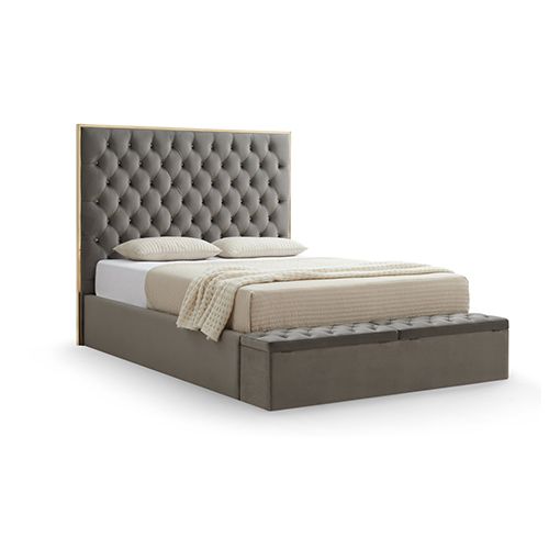 Queen Storage Bed Frame Fabric Upholstery Tufted Headboard