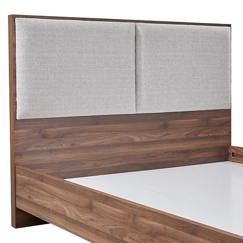 Queen Bed Frame with Melamine Finishing Fabric Upholstered Headboard LED Light
