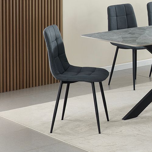 6X Dining Chair Fabric Upholstered Padded Dark Grey colour